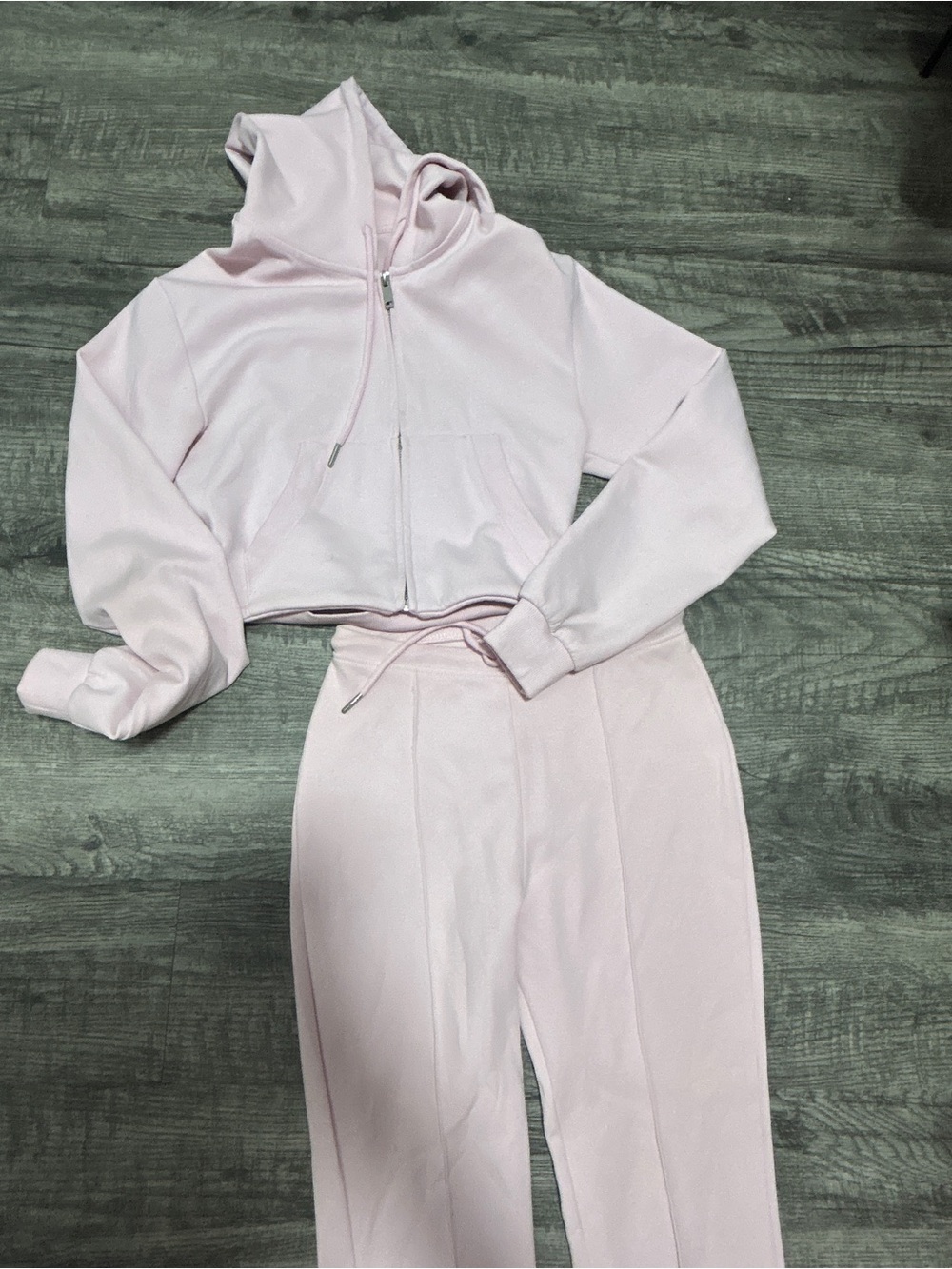 Zara Light Pink Cropped Zip Hoodie & High-Waist Track Pants Set